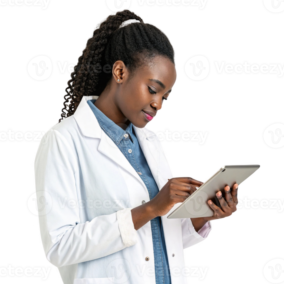 healthcare professional using tablet, showcasing integration of food and technology in modern medicine. png