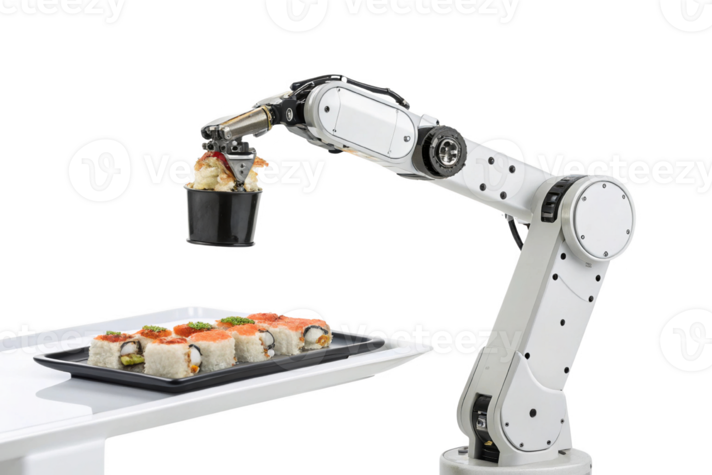 robotic arm serving sushi, showcasing intersection of food and technology in modern dining experiences png