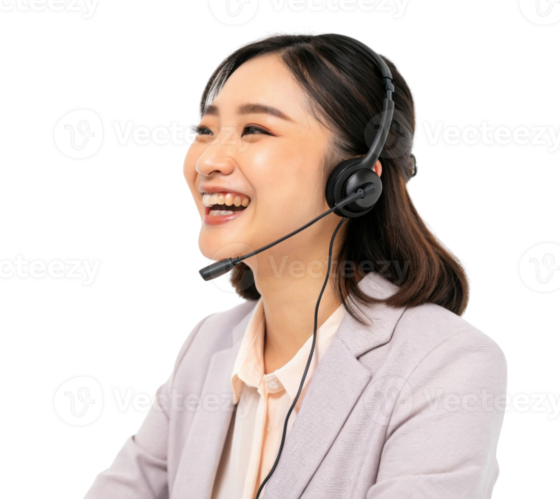 Smiling woman headset providing technical support, showcasing professionalism and friendliness customer service environment png