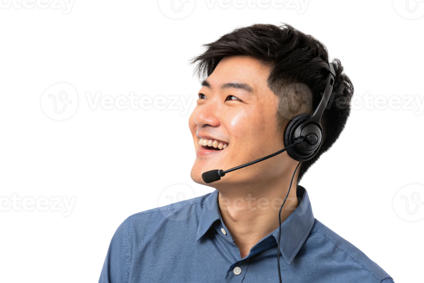 Smiling young man with headset, providing technical support and assistance, showcasing friendly demeanor and professionalism png