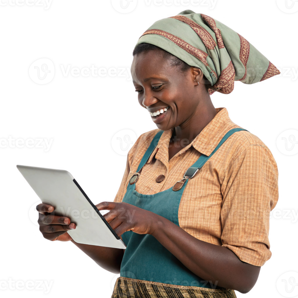 descriptionsmiling woman using tablet, food, technology, casual clothing, headscarf, modern lifestyle, digital device png
