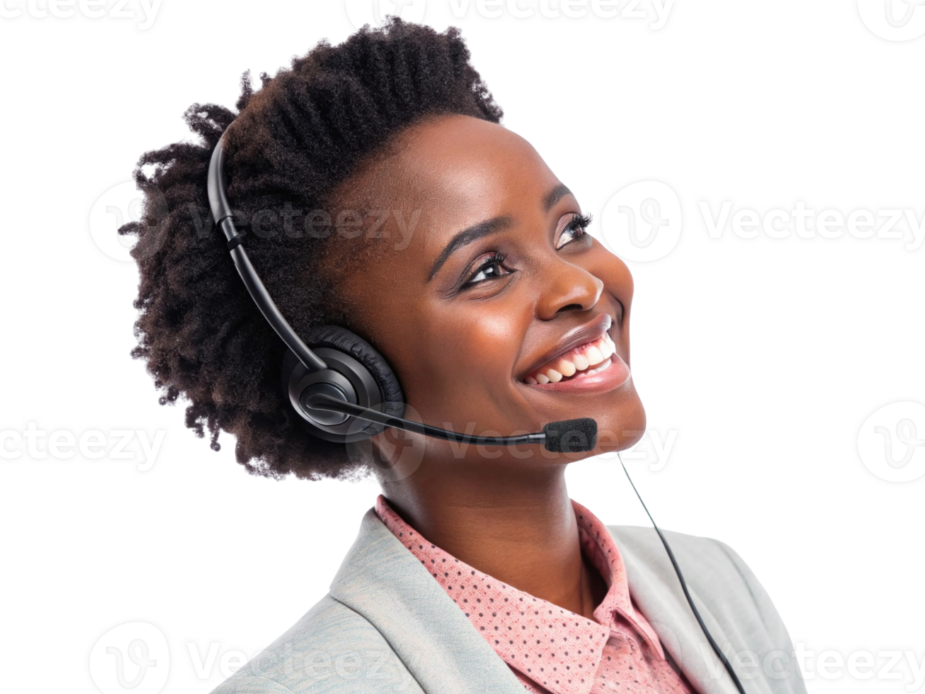 Smiling woman with headset, providing technical support and assistance, showcasing professionalism and positivity png