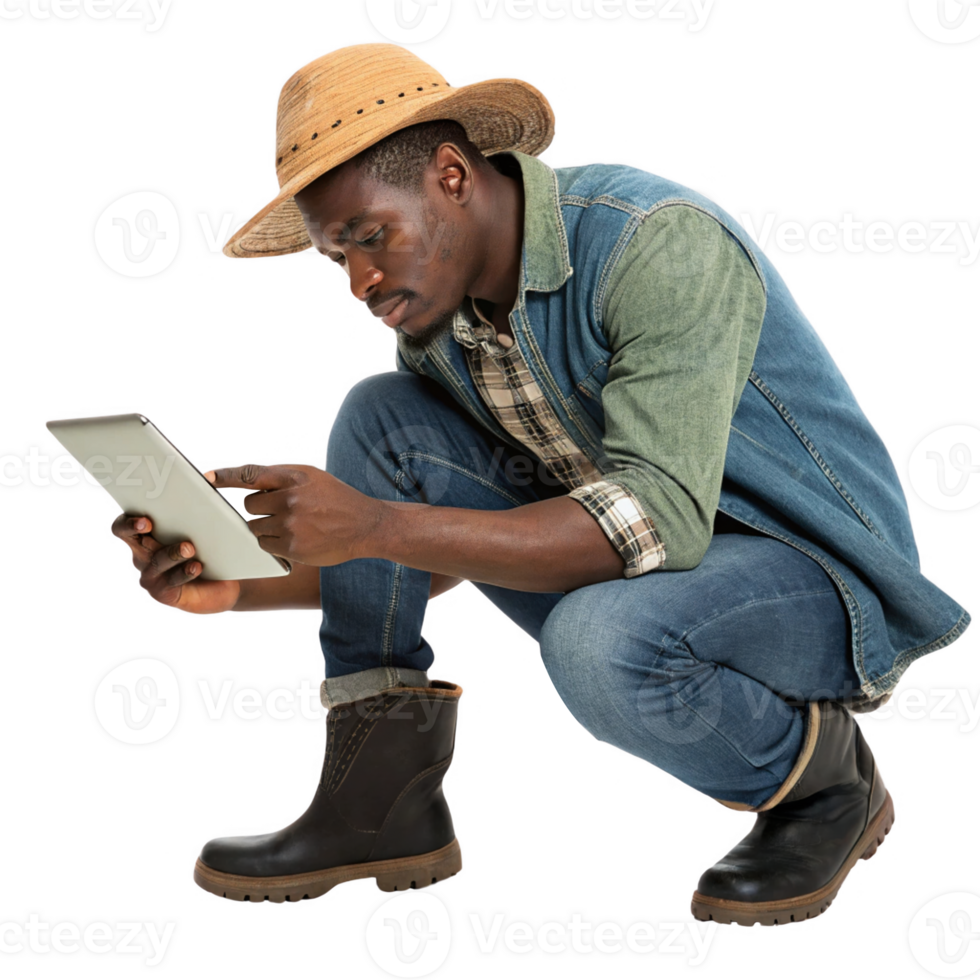 farmer using technology to manage crops, showcasing blend of food and technology in agriculture png