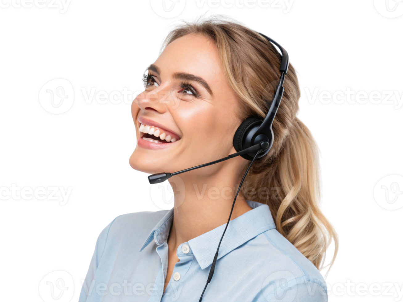 descriptionSmiling woman with headset, providing technical support, cheerful expression, professional appearance png