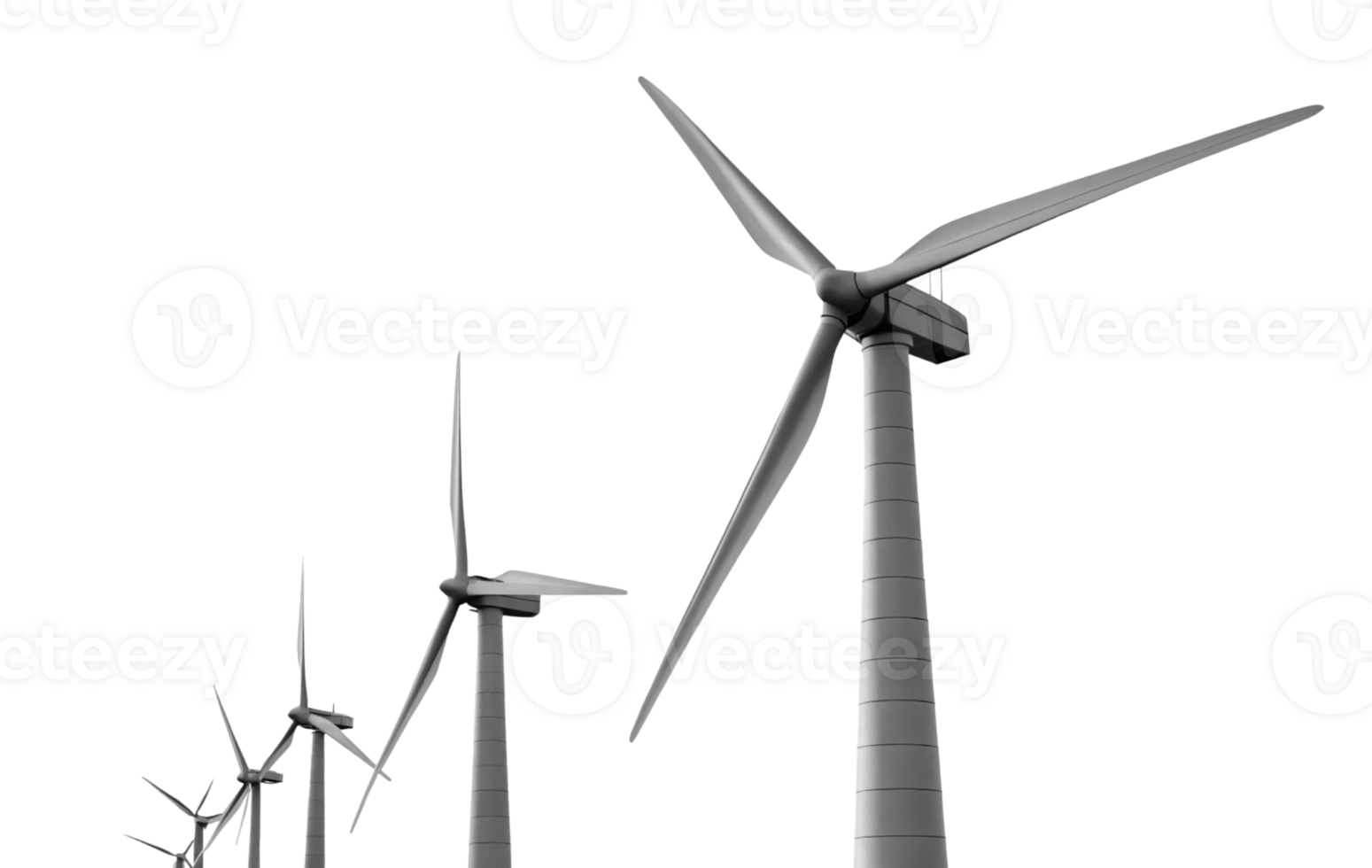 Wind turbines stand tall against clear sky, symbolizing renewable energy and sustainability. Their sleek design showcases png