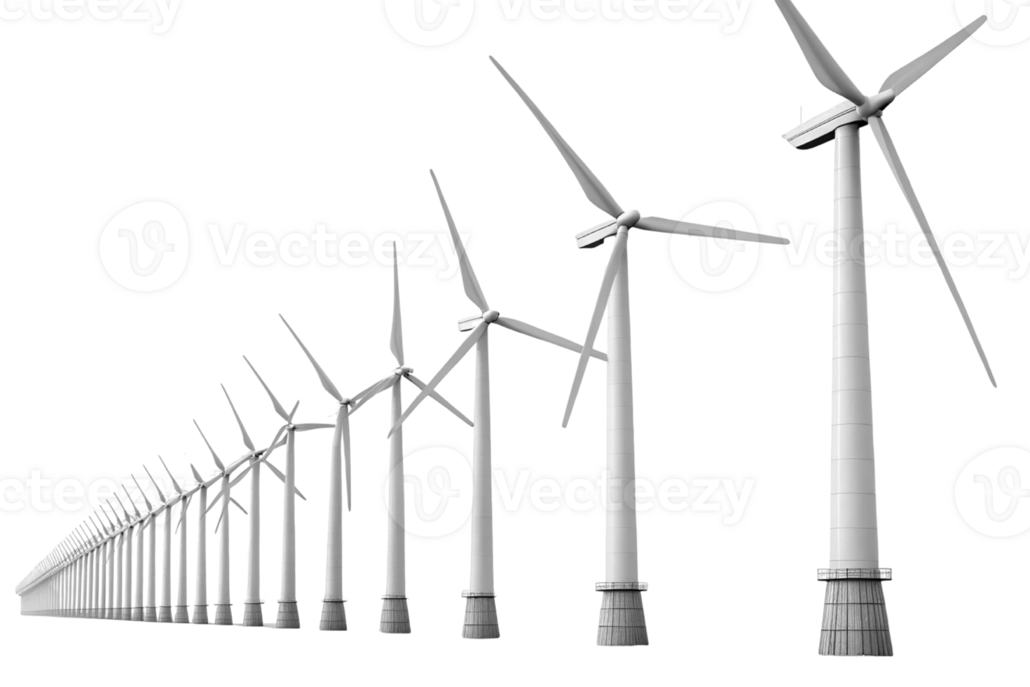Wind turbines line horizon, showcasing renewable energy technology modern landscape. Their sleek design symbolizes png
