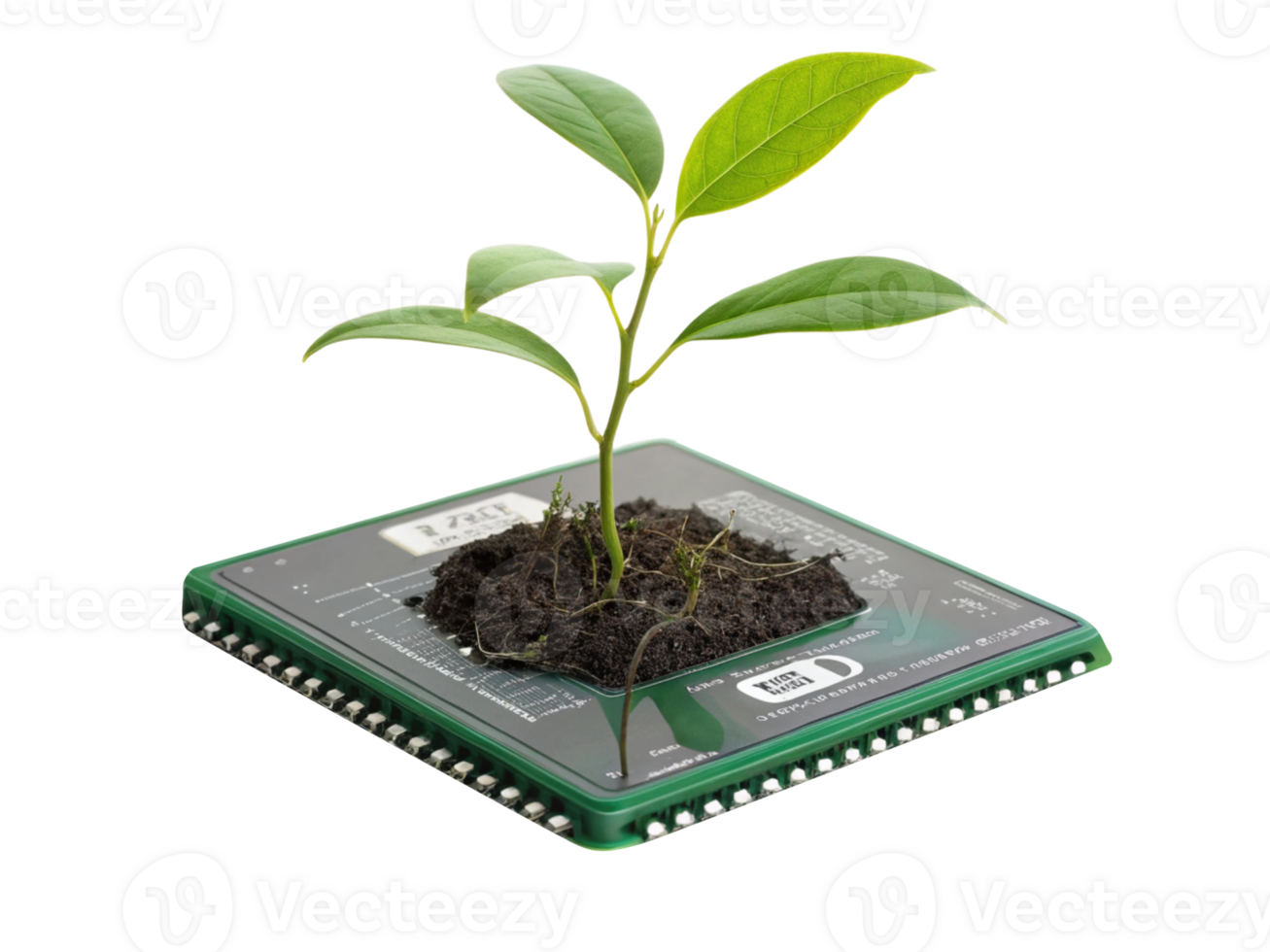 plant growing from computer chip symbolizes fusion of nature and technology, showcasing innovation and sustainability png