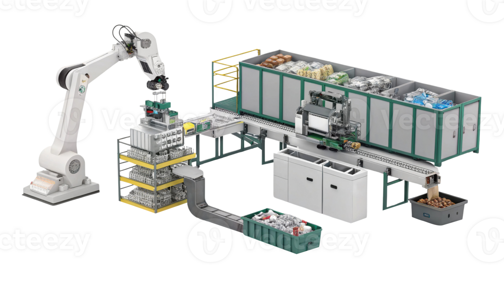 Automated robotic system for packaging and sorting items efficiently in modern warehouse environment png