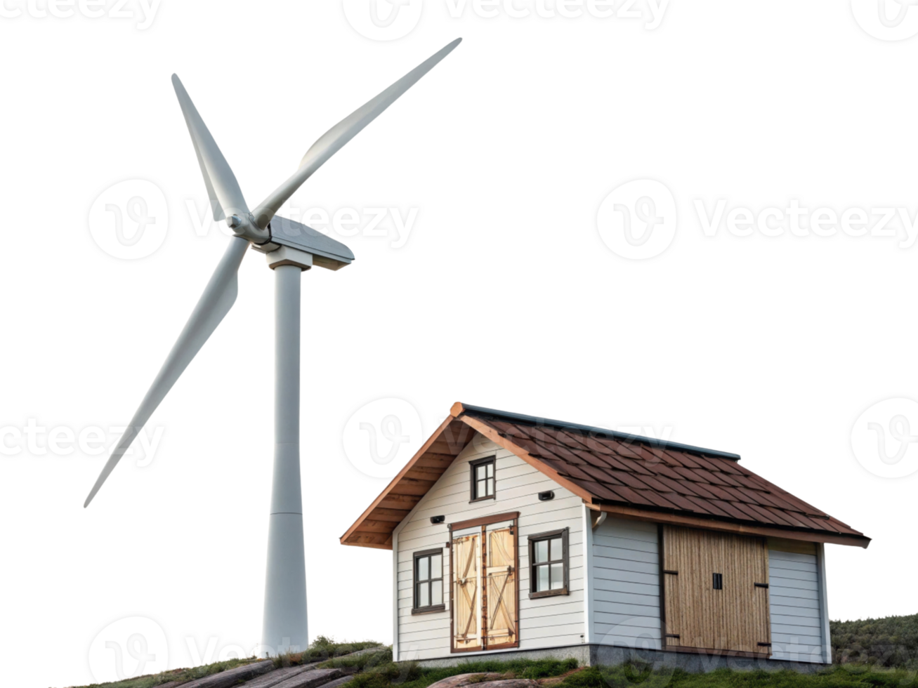 modern wind turbine stands next to charming house, symbolizing sustainable energy and eco friendly living png