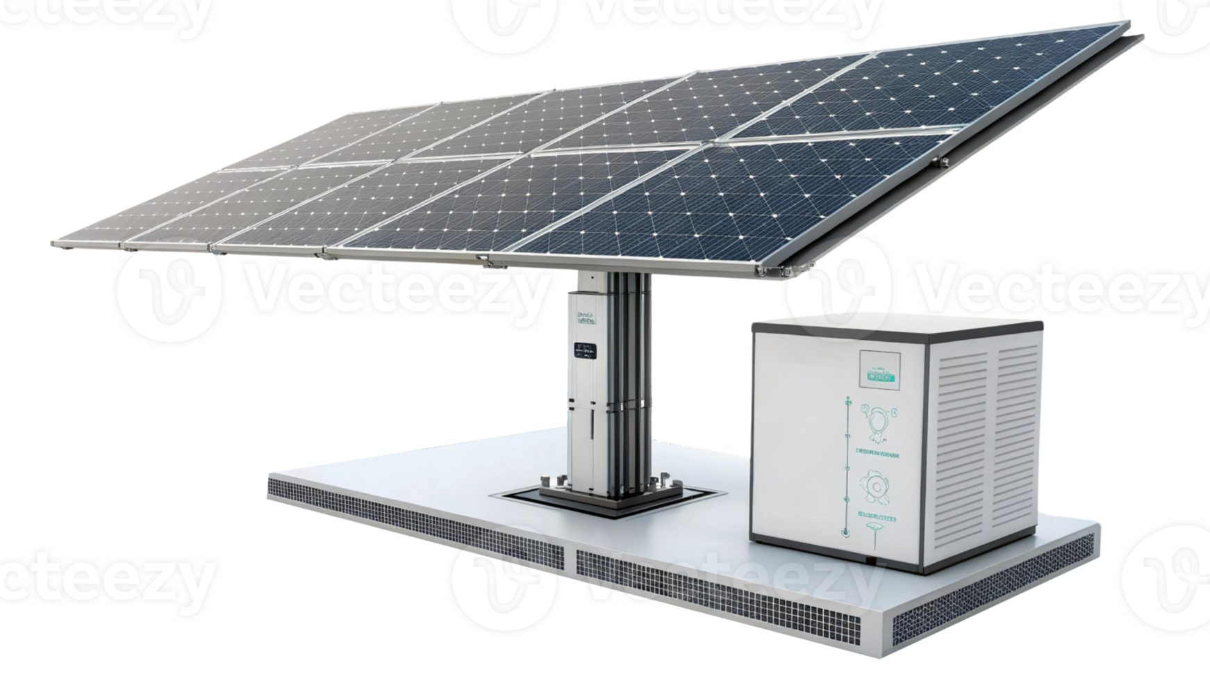modern solar panel system with multiple photovoltaic panels and energy storage unit, showcasing renewable energy technology png