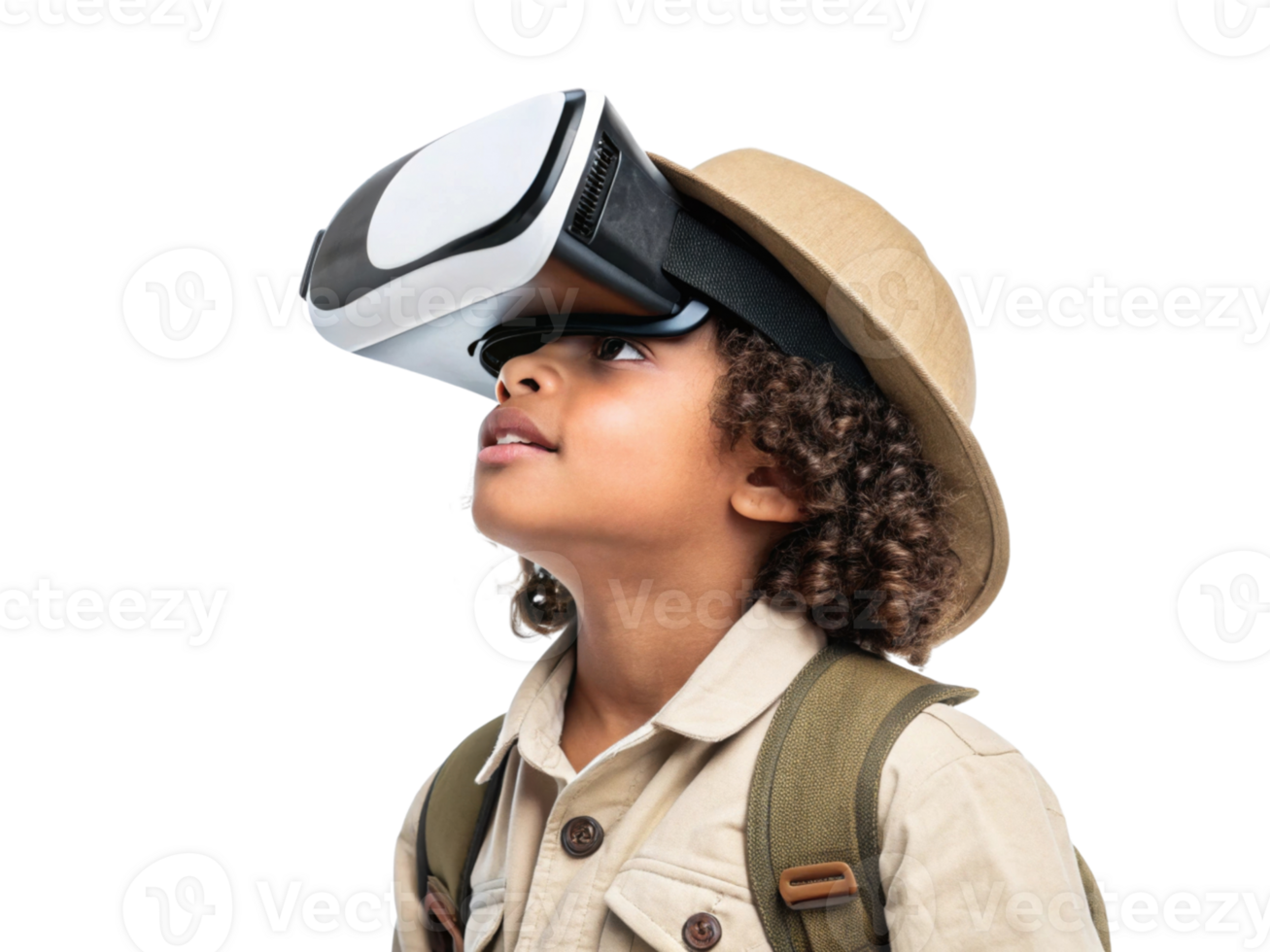 child wearing virtual reality headset, exploring immersive experiences in school, technology, and learning environments png
