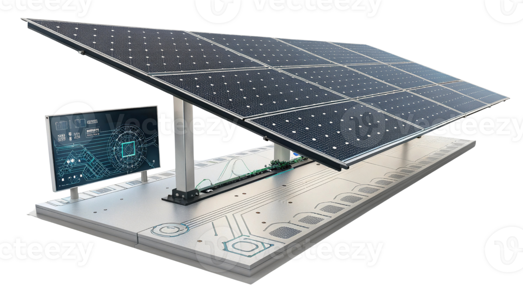 Innovative solar panel system with digital display showcasing technology and sustainability. This design emphasizes renewable png