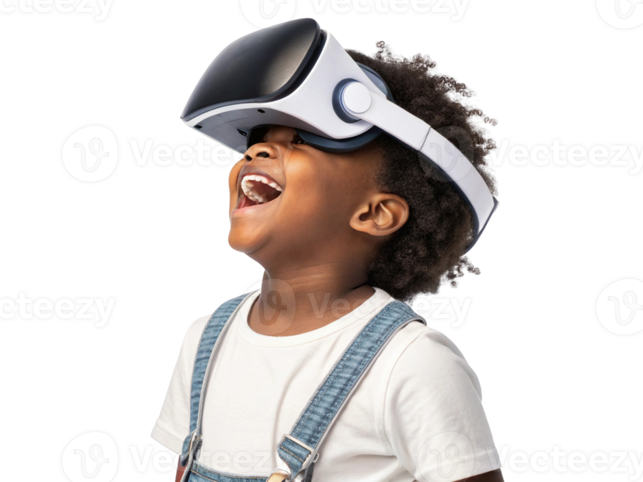 Excited child wearing virtual reality headset, experiencing immersive school technology png