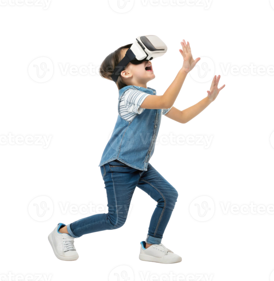 child wearing virtual reality goggles, engaged in immersive experience, showcasing excitement and curiosity in school setting with technology png