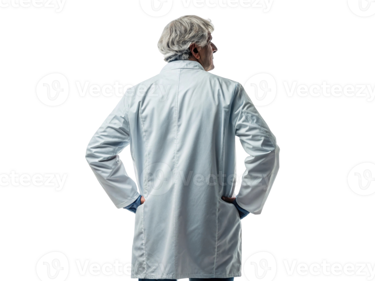 senior scientist in lab coat stands confidently, embodying spirit of innovation in biotechnology and research png