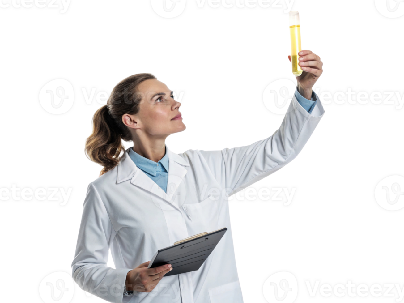 scientist in lab coat examines test tube with focused expression, showcasing importance of biotechnology in research and innovation png