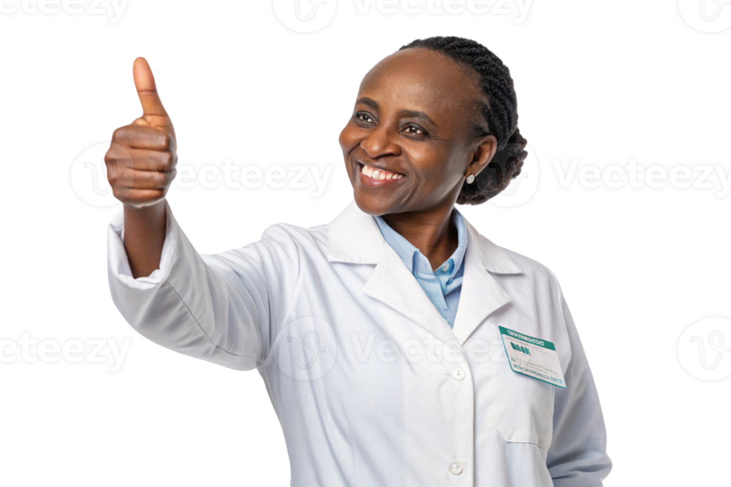 smiling healthcare professional in lab coat gives thumbs up, representing positivity and confidence in biotechnology png