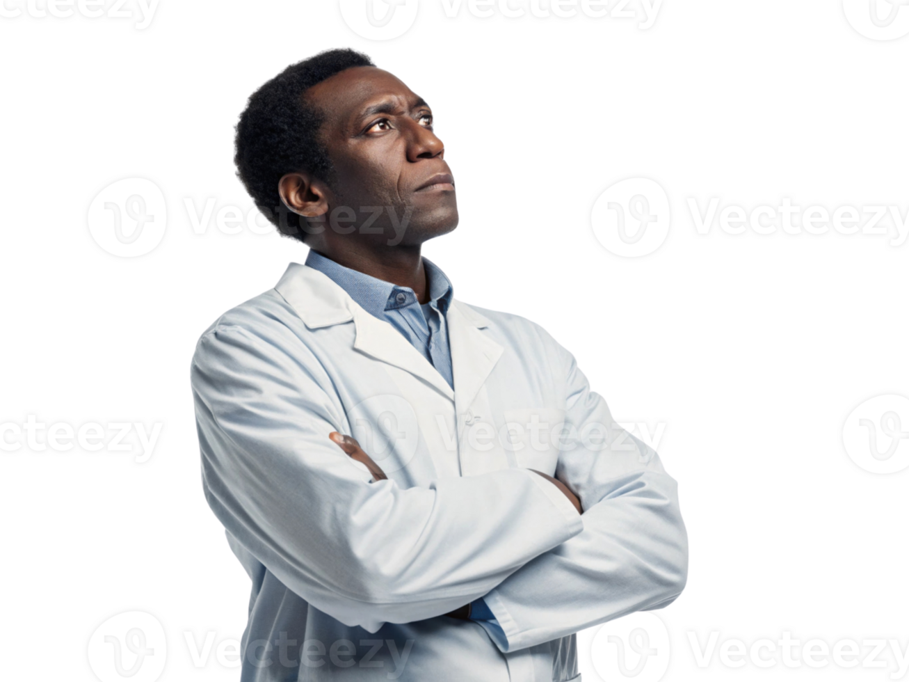 thoughtful scientist in lab coat, reflecting on biotechnology advancements and future possibilities png