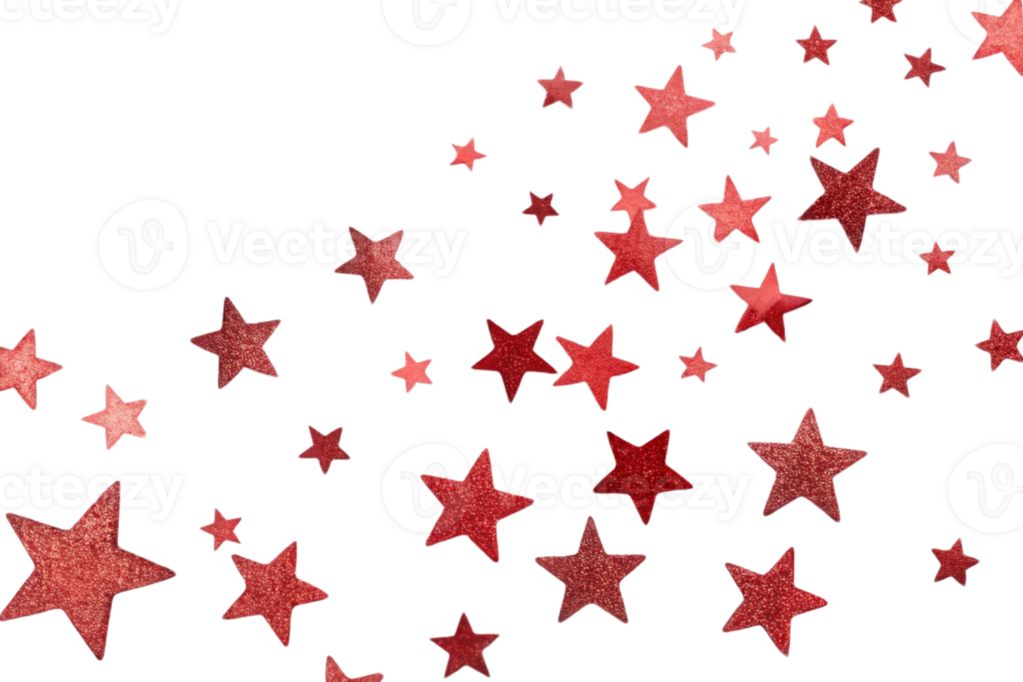 Shimmering red stars create festive atmosphere perfect for celebration filled with joy and confetti png