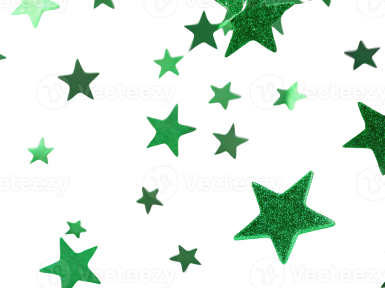 Shimmering green stars create festive atmosphere perfect for celebration filled with joy and confetti png