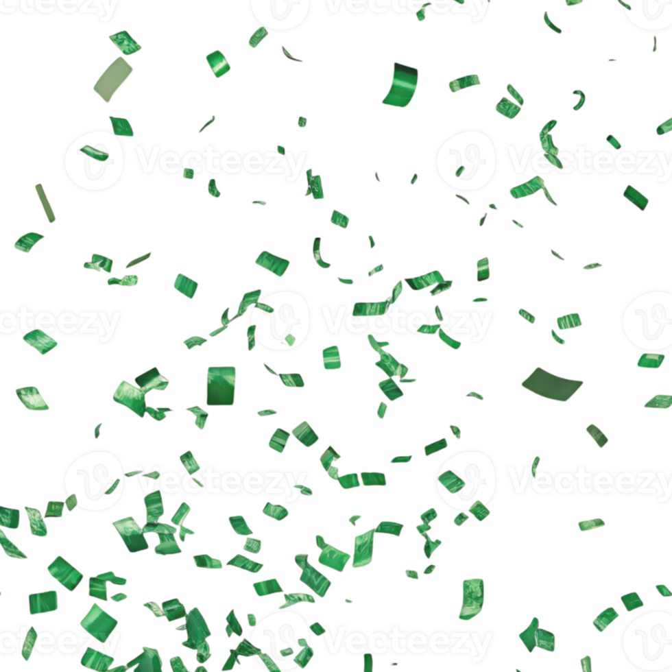 Celebration with vibrant green confetti fills air creating joyful atmosphere perfect for any festive occasion png
