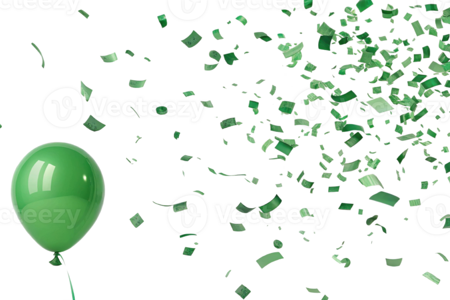 vibrant green balloon surrounded by flurry of confetti creates joyful atmosphere perfect for any celebration png