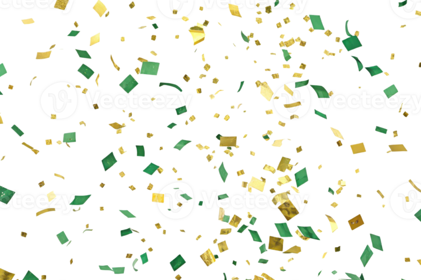 Celebrate with vibrant confetti in shades of green and gold, creating joyful atmosphere for any occasion png