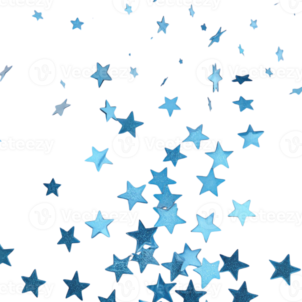 Celebrate with shower of blue confetti stars creating joyful atmosphere perfect for any celebration or festive event png