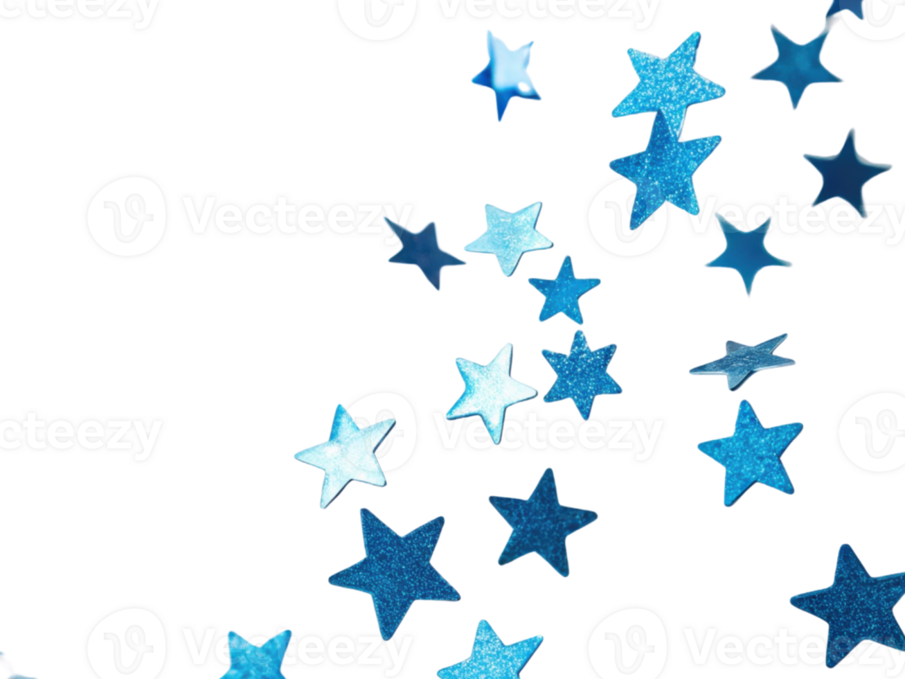 Bright blue confetti stars cascade down, creating joyful celebration atmosphere filled with sparkle and excitement png