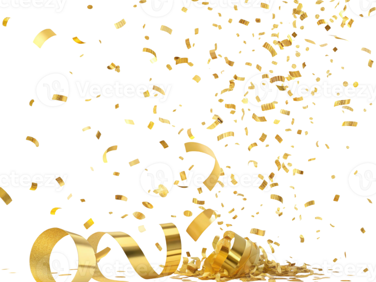 Golden confetti swirls in air creating joyful celebration atmosphere filled with excitement and cheer png