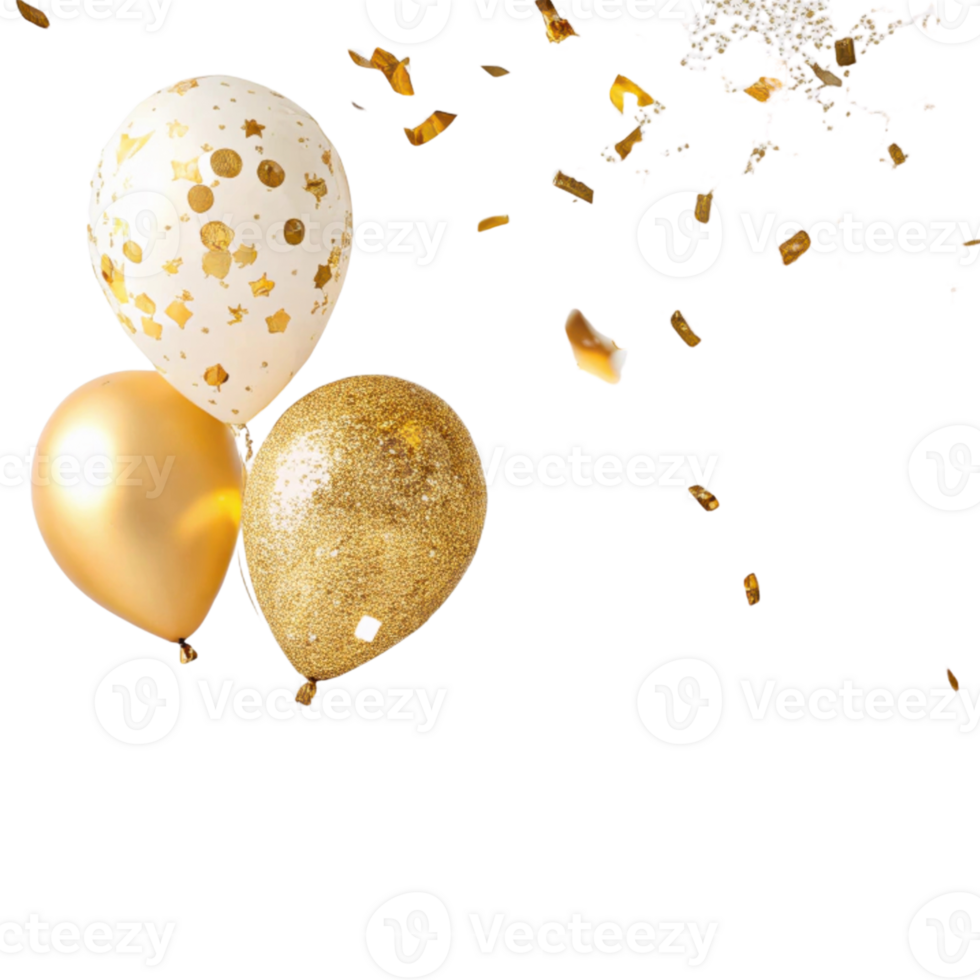 Celebration with confetti and golden balloons creates joyful atmosphere perfect for any festive occasion png