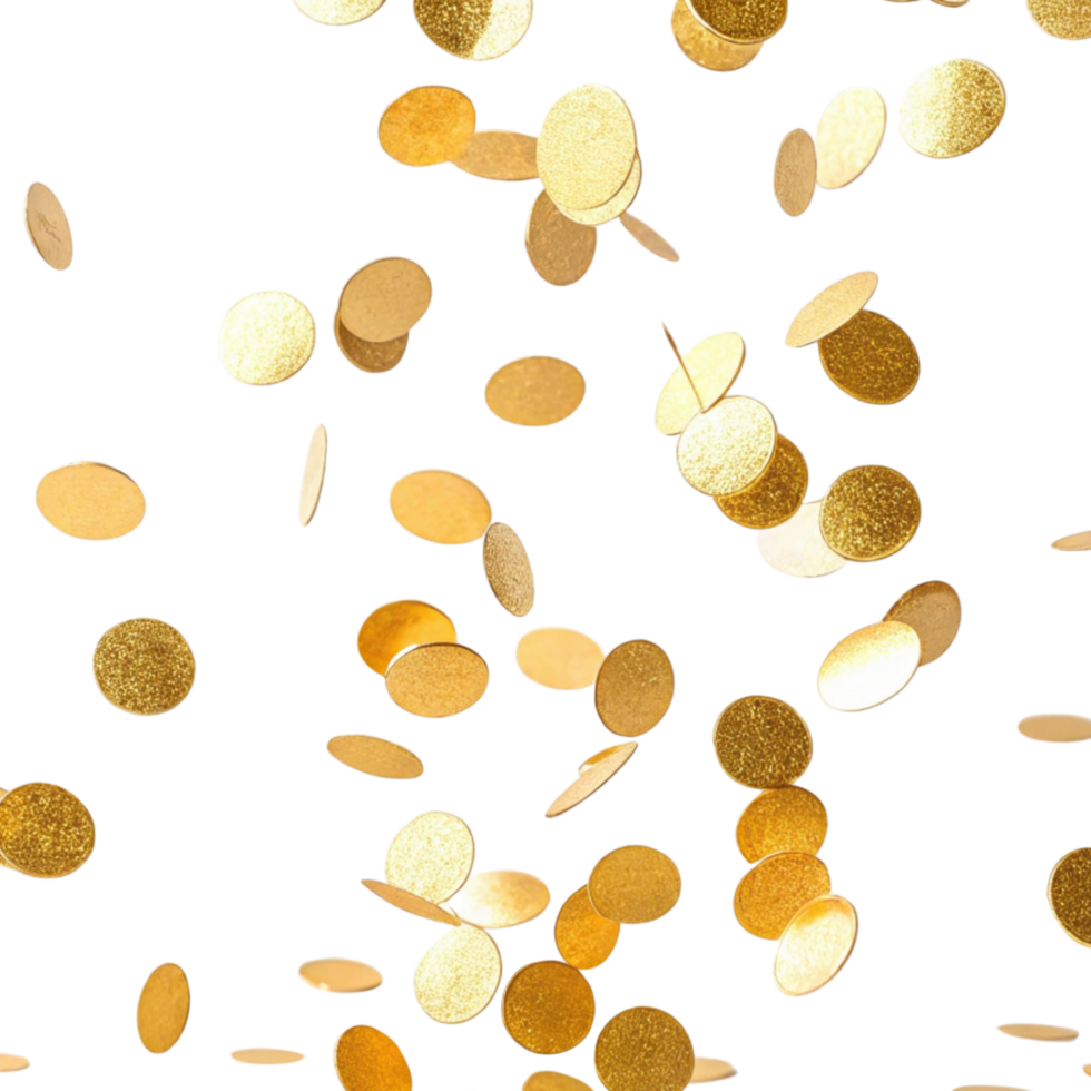 Golden confetti falls gracefully, creating joyful atmosphere perfect for any celebration png