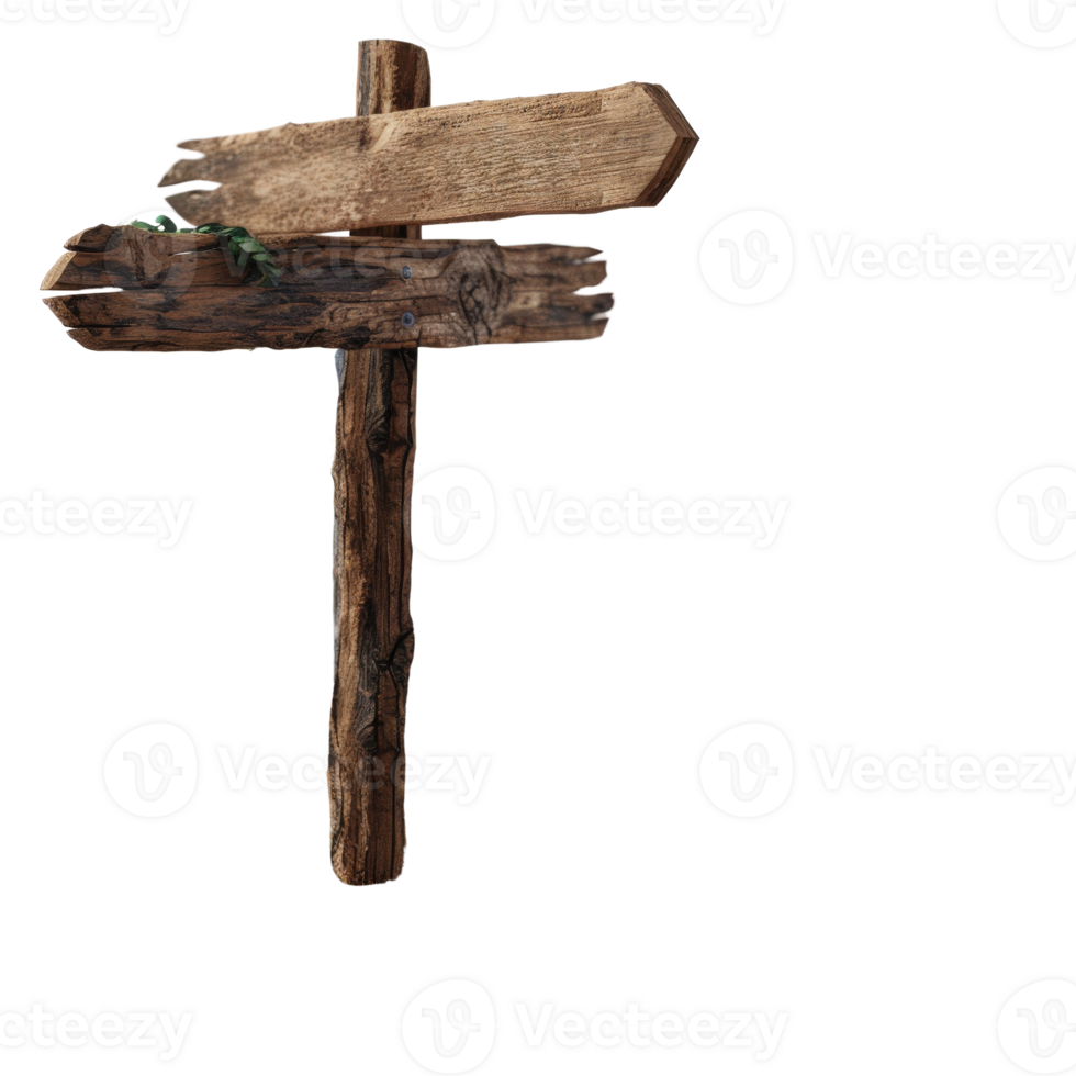 Rustic Wooden Signpost with Blank Directional Arrows on Isolated Background for Travel and Directional Guidance Concept png