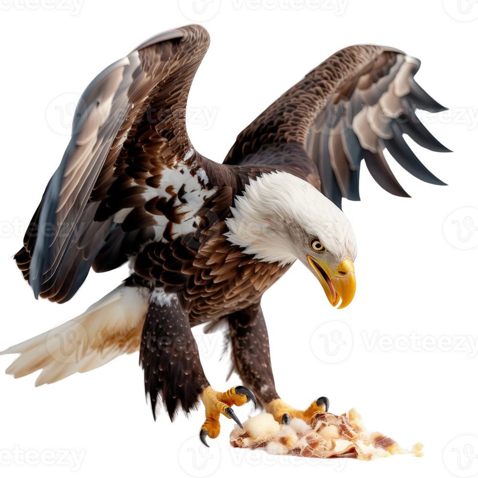 Majestic Bald Eagle Grasping Prey with Powerful Talons and Outstretched Wings in Stunning Close-Up Capture png