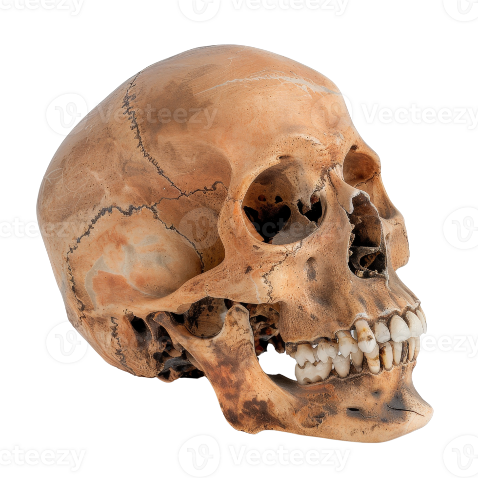 Realistic Human Skull Model Isolated on White Background for Educational and Medical Illustration Purposes png
