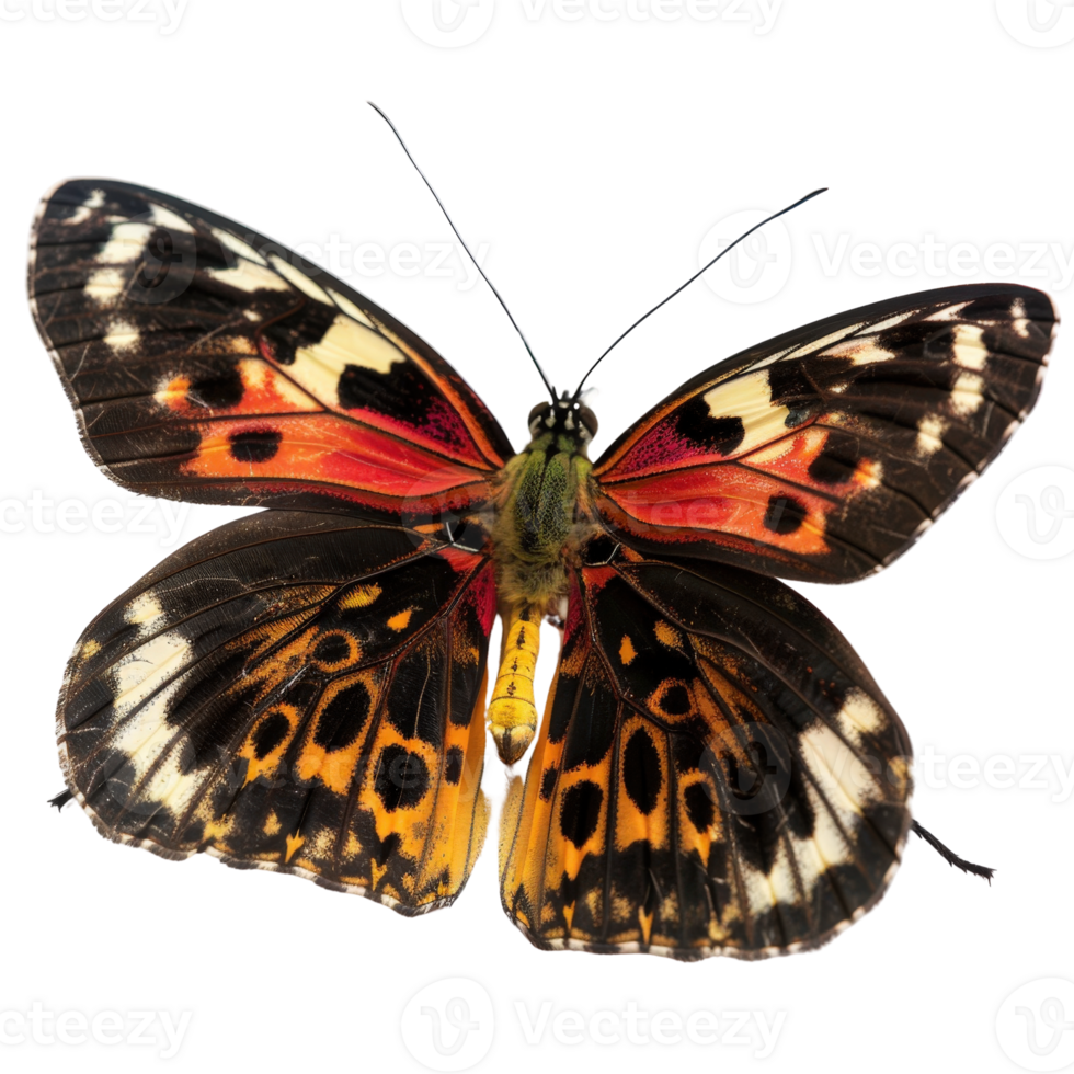 Vibrant Close-Up of a Colorful Butterfly Spreading Its Wings on a White Background png