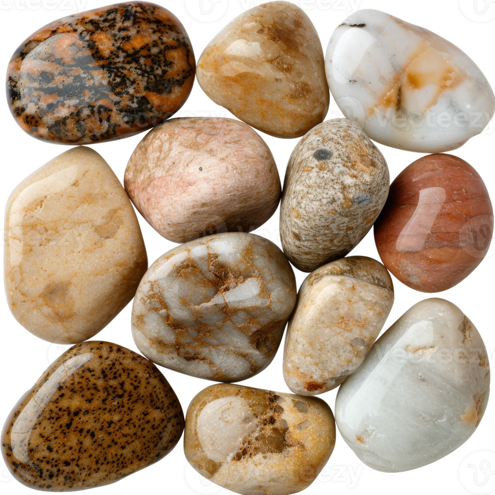 A Variety of Polished Natural Stones Displayed on a White Background for Decorative or Artistic Use png