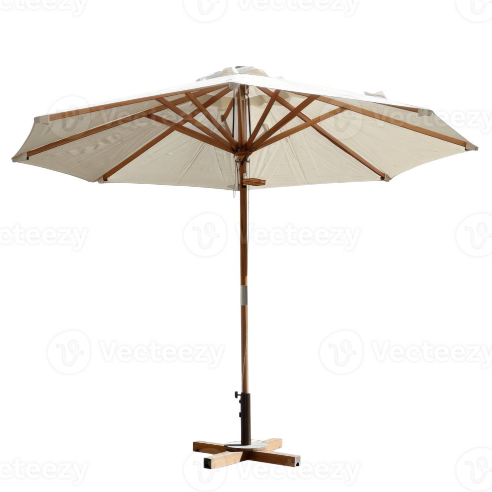 Large outdoor patio umbrella with wooden frame and beige canopy for sun protection and relaxation in summer gardens png