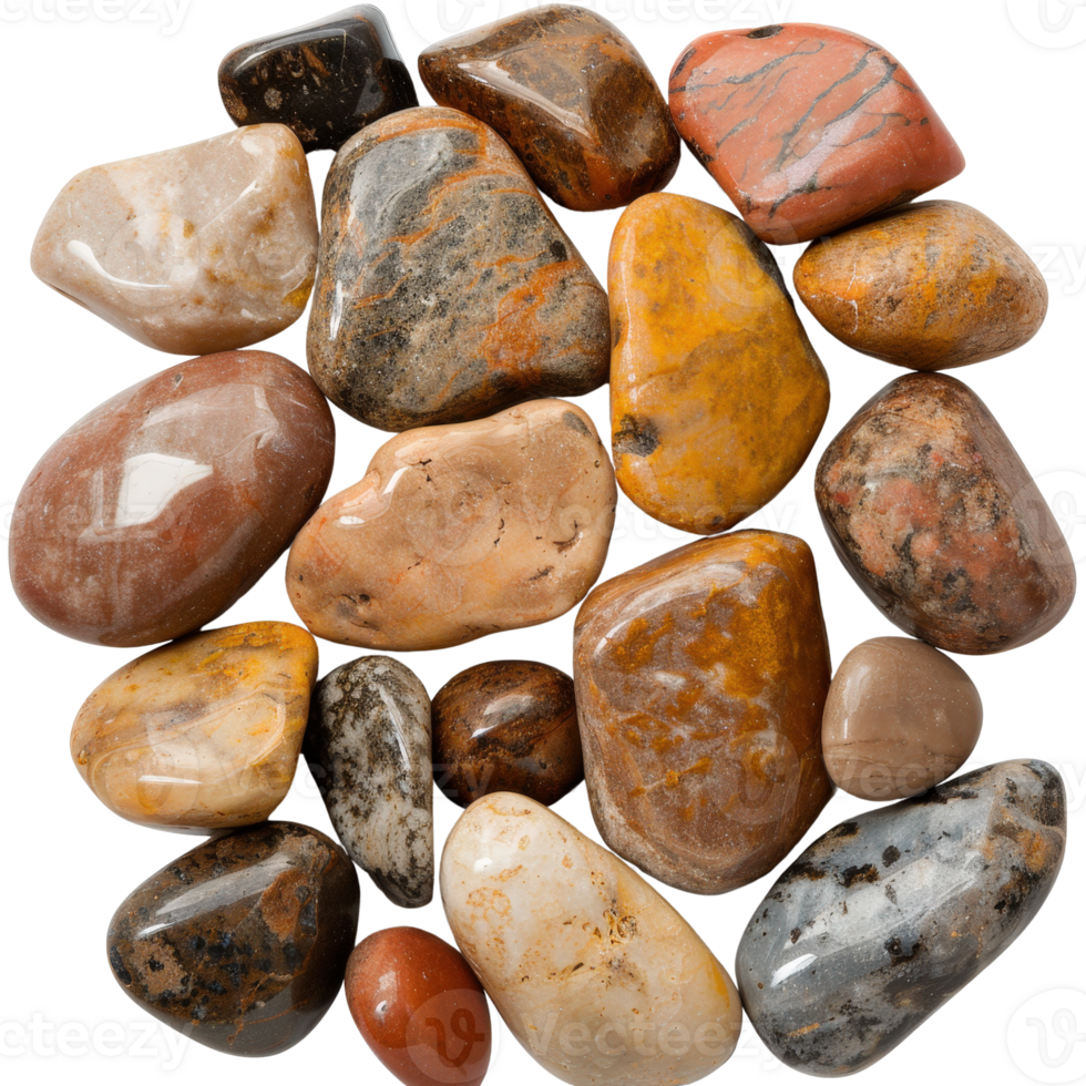 Multicolored Natural Stones, Smooth Pebbles, and Polished Gems for Decorative, Craft, or Landscaping Use png