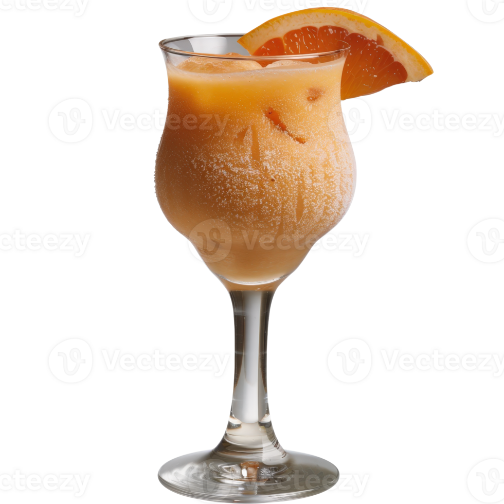 Refreshing Summer Cocktail with Orange Slice and Icy Texture in Stylish Glass on a White Background png