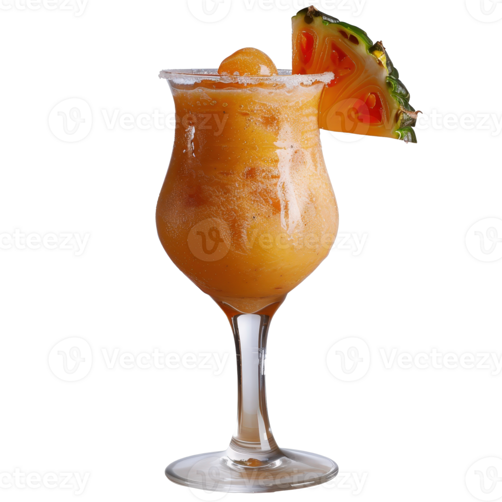 Refreshing Tropical Drink with Pineapple and Orange Garnish in a Elegant Glass on White Background png