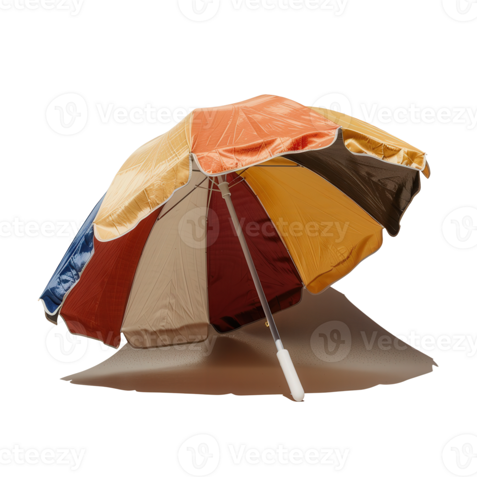 Colorful Beach Umbrella Offering Shade and Protection from Sun on Sandy Beach During Bright Summer Day png