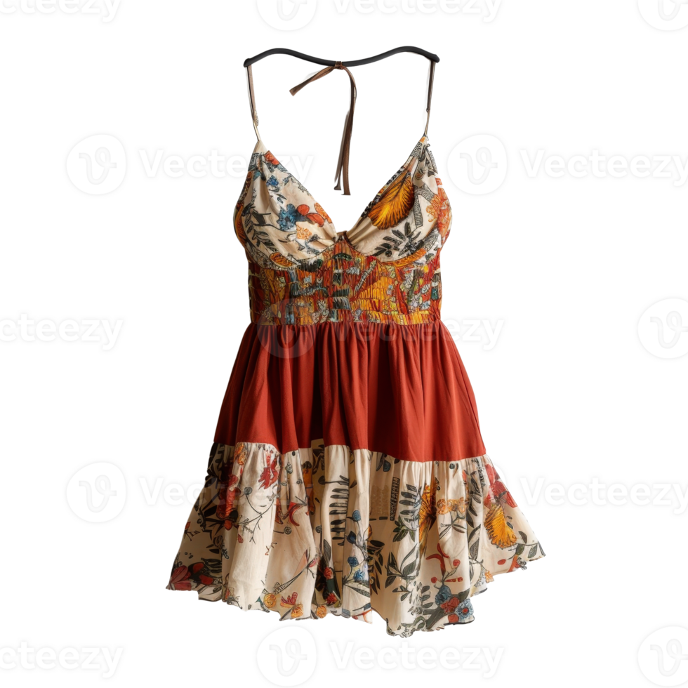 Vibrant Floral Pattern Dress with Adjustable Straps and Ruffled Hem for Summer Fashion and Casual Outings png