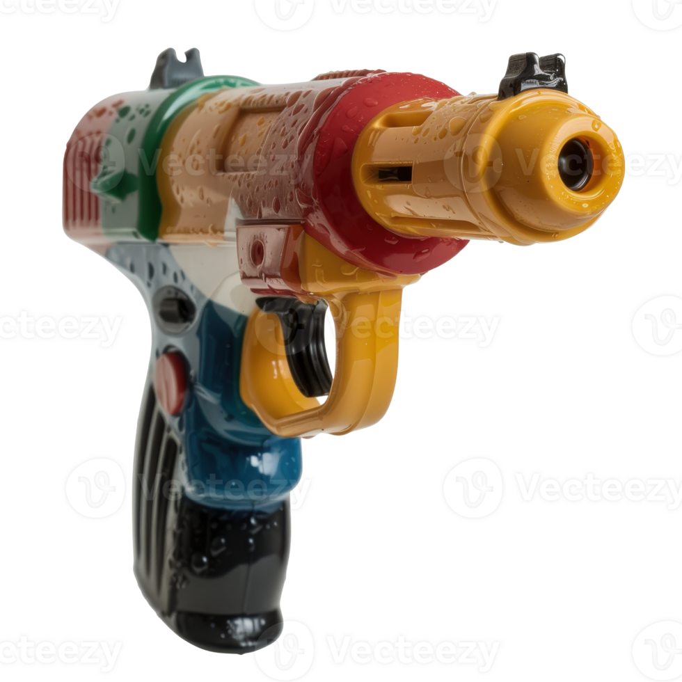 Colorful toy water gun with bright design, playful features and detailed structure, perfect for summer fun and outdoor activities png