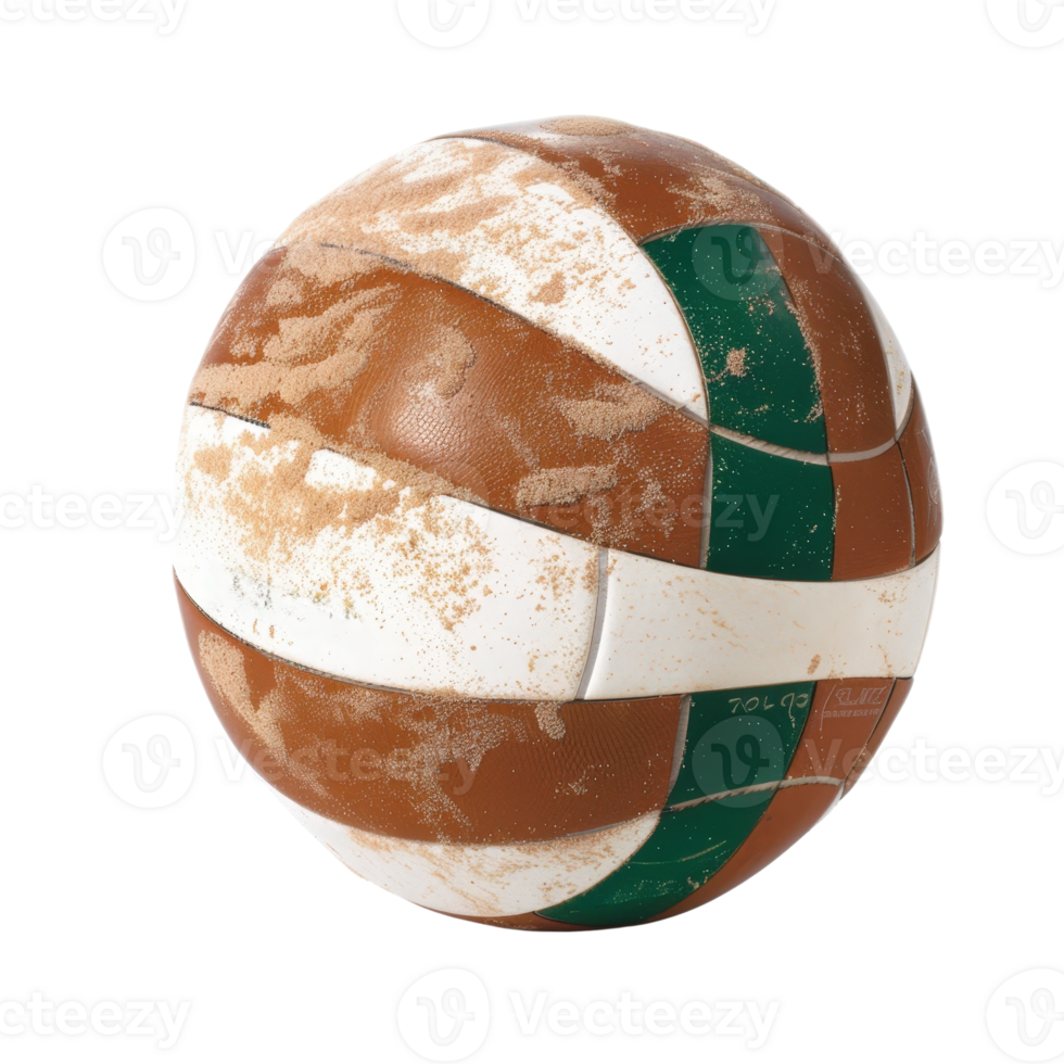 Weathered Beach Volleyball on a White and Brown Background with Sand Particles Accentuating the Textured Surface png
