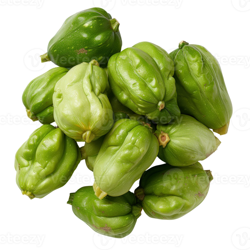 Fresh and Vibrant Green Chayote Squash Piled Together on White Background for Healthy Cooking and Recipe Ideas png