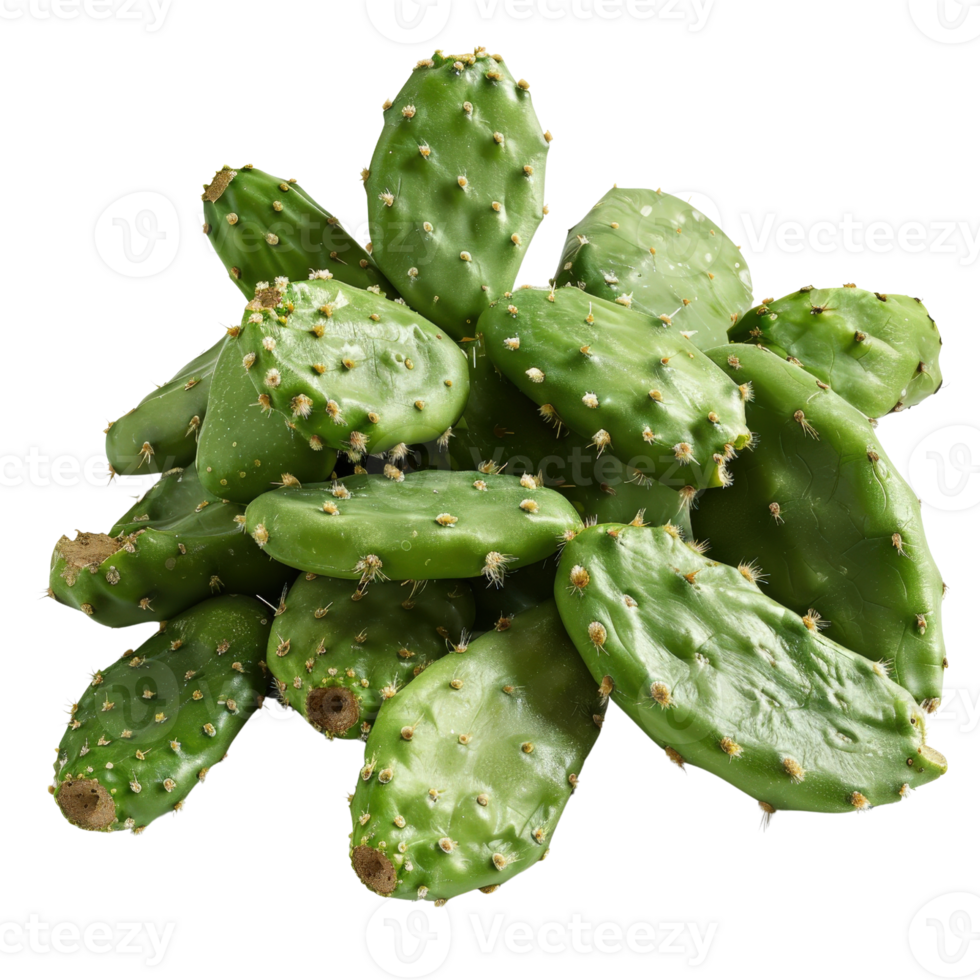 Fresh Green Cactus Pads Piled Together in Natural Arrangement for Culinary or Decorative Use png