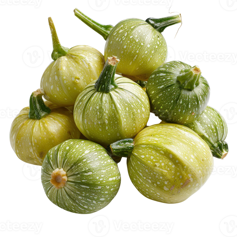Fresh Round Green and Yellow Squash Pile with Distinctive Stripes for Use in Cooking and Healthy Recipes png