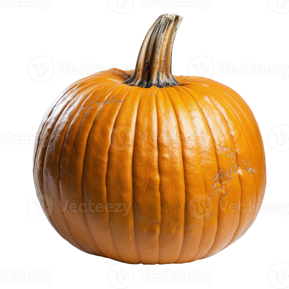 Freshly Harvested Orange Pumpkin with Textured Skin and Curved Stem Isolated on White Background for Seasonal Themes png