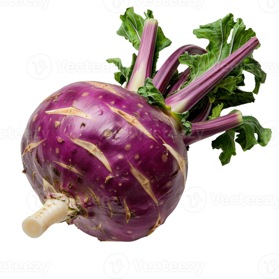 Purple Kohlrabi Vegetable with Green Leaves Isolated on White Background for Culinary and Health Imagery png